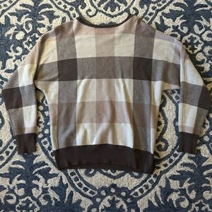 Cozy winter plaid brown sweater
